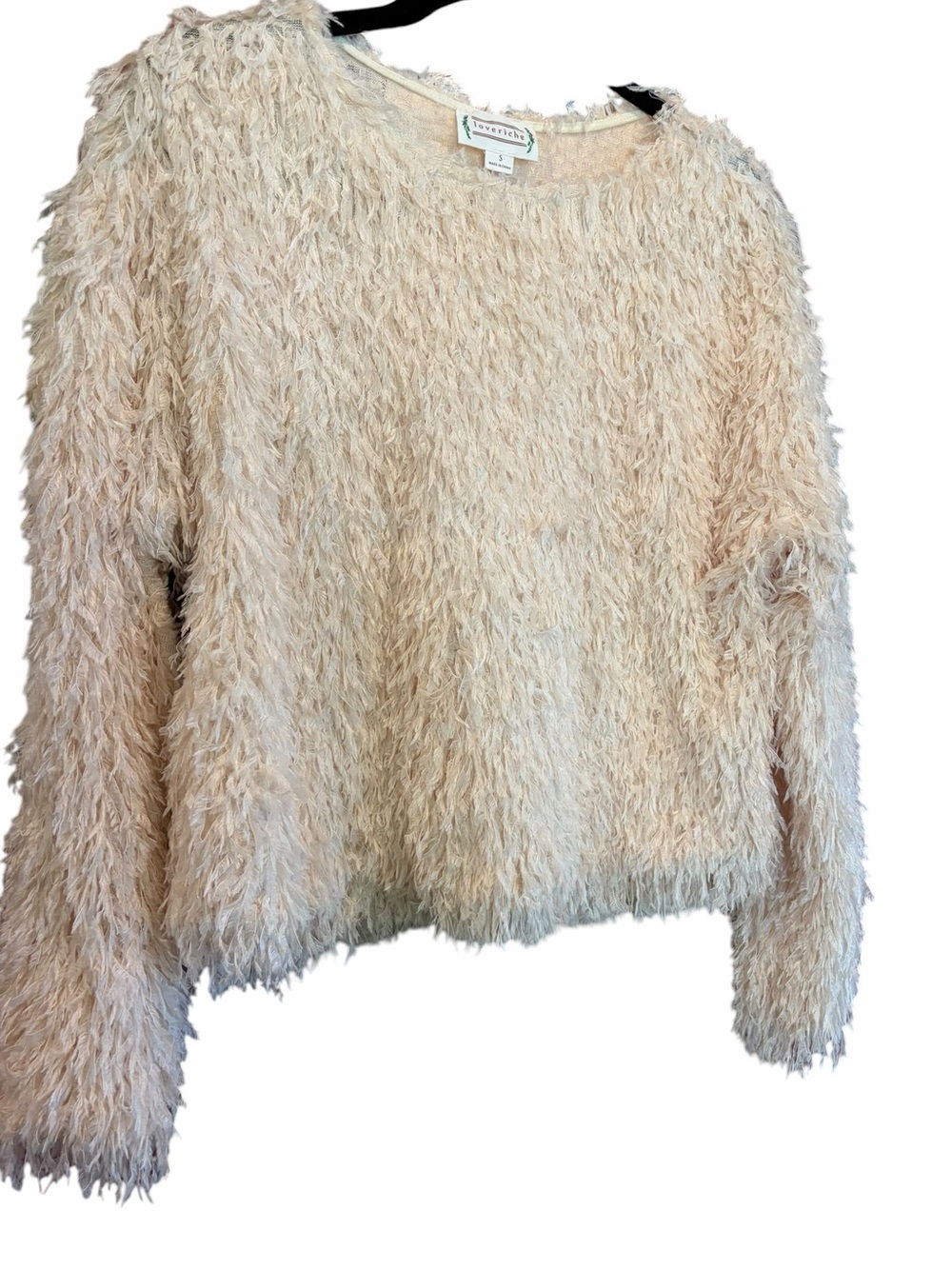 Love Riche Cream Fuzzy Crew Neck Feather Sweater - Picture 3 of 8